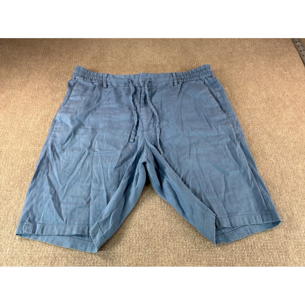 Vince Mens Blue Linen Blend Drawstring Elastic Waist Shorts Large Italian Fabric